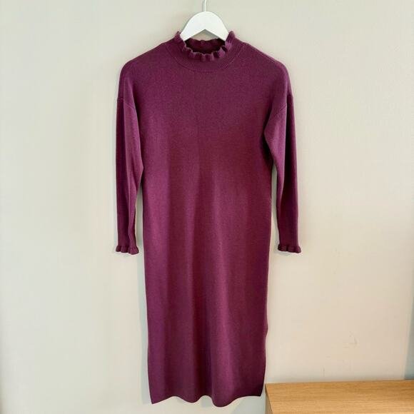 LOFT | Midi Fall Ruffle Collar Sweater Dress Size Small Petite - Picture 1 of 6